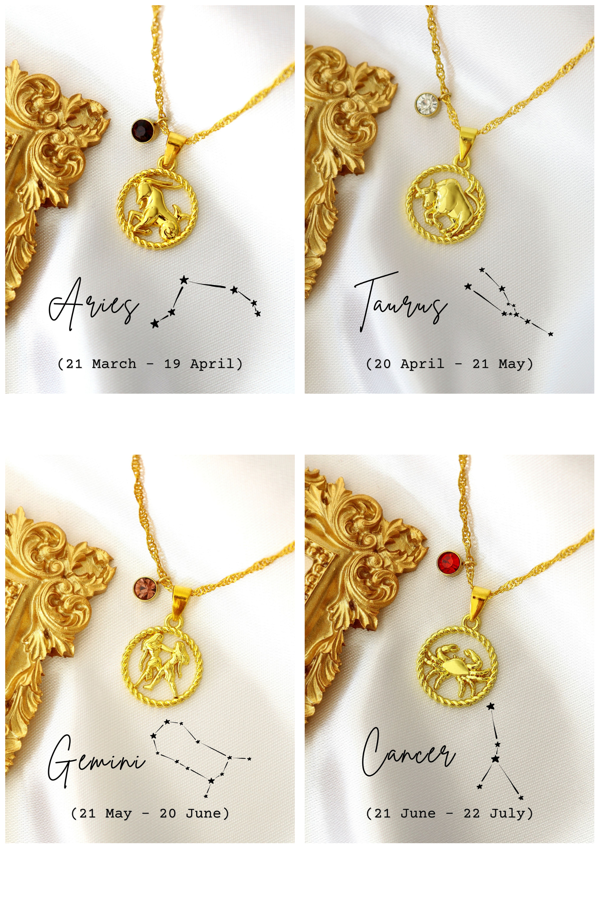 18K Zodiac Sign and Birthstone Necklace